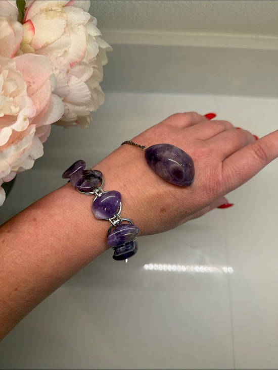 Jewelry - Amethyst Stone Bracelet and Pendant Set - Purple